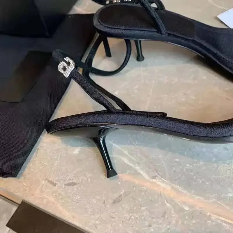 2024 Style Square Toe Women Sandals Crystal Letters Decorative Women High Heels Sexy Shoes Women's Banquet Wedding Shoes Women