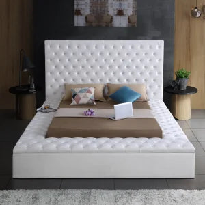 Furniture Bliss Collection Modern | Contemporary Velvet Upholstered Bed with Deep Button Tufting and Storage Compartments in Rai