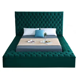 Furniture Bliss Collection Modern | Contemporary Velvet Upholstered Bed with Deep Button Tufting and Storage Compartments in Rai