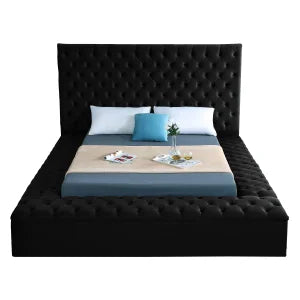 Furniture Bliss Collection Modern | Contemporary Velvet Upholstered Bed with Deep Button Tufting and Storage Compartments in Rai