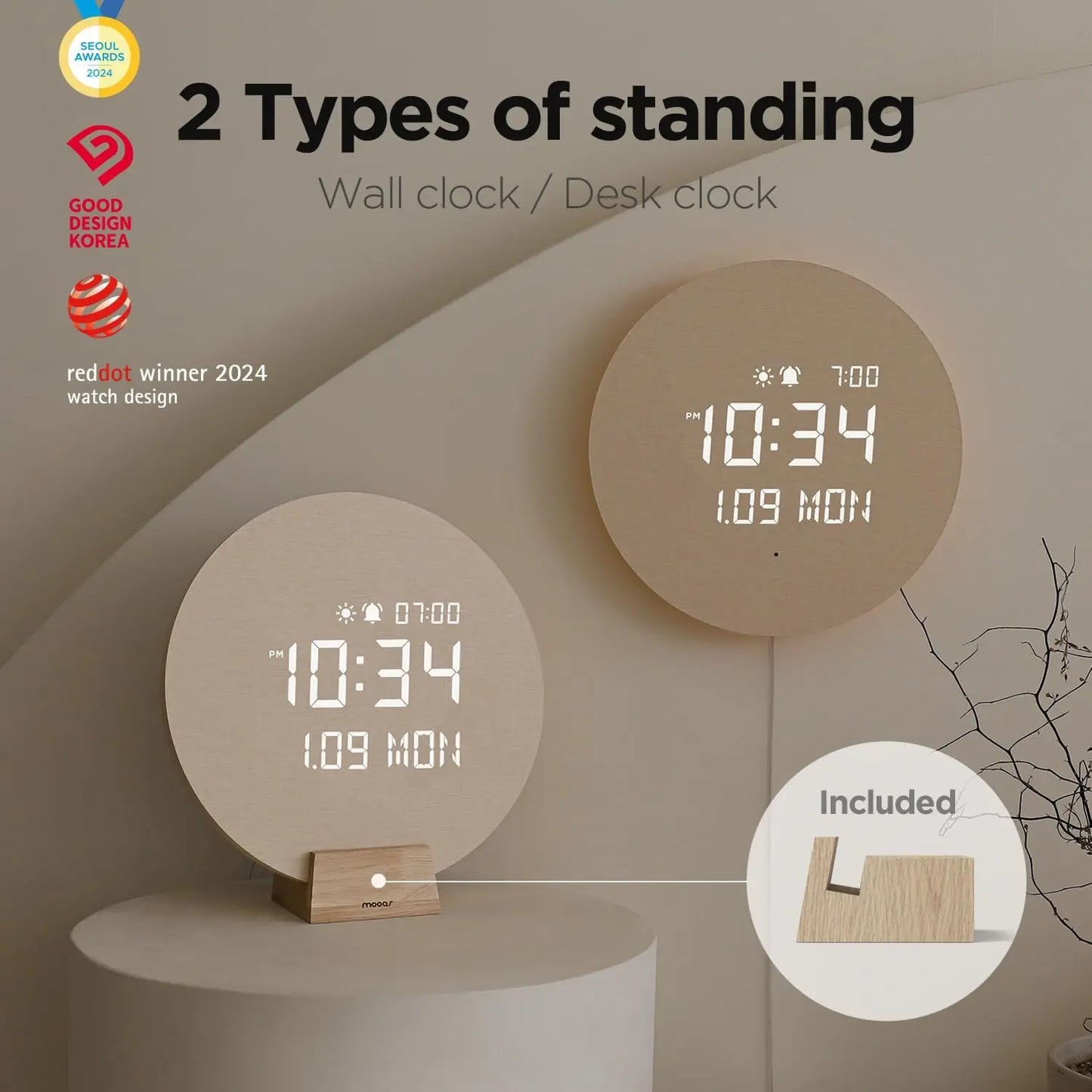 LED Silent Wooden Digital Wall Clock with Remote Control, Backlight Nightlight Digital Wood Wall Clock, Sunrise Alarm Melody