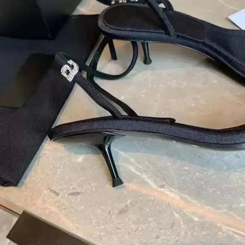 2024 Style Square Toe Women Sandals Crystal Letters Decorative Women High Heels Sexy Shoes Women's Banquet Wedding Shoes Women
