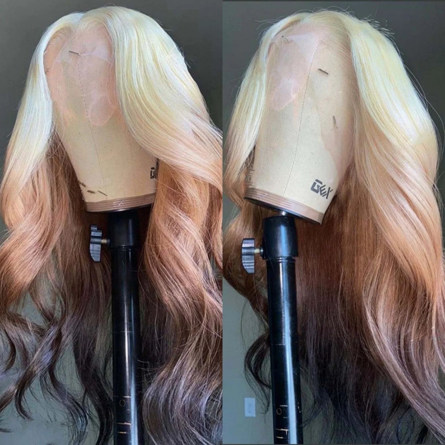 613 Blonde with Brown Ombre Wig Synthetic Lace Front Wig Long Straight Body Wave 13x4 Frontal Gradient Colored Wigs for Women