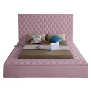 Furniture Bliss Collection Modern | Contemporary Velvet Upholstered Bed with Deep Button Tufting and Storage Compartments in Rai