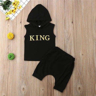 0 - 36M Baby Boys Clothes Set Letter King Print Hoodie For Boys Solid Black Sleeveless Sweatshirt Boys Pants Outfits Baby Boy Set - MAGUSTA BEAUTY