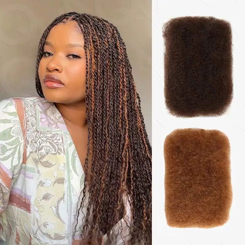 QVR Afro Kinky Bulk Human Hair Extensions 10"-22" 50Gram/pc Bigger Afro Kinky Bulk For Braiding DreadLock Natural Color