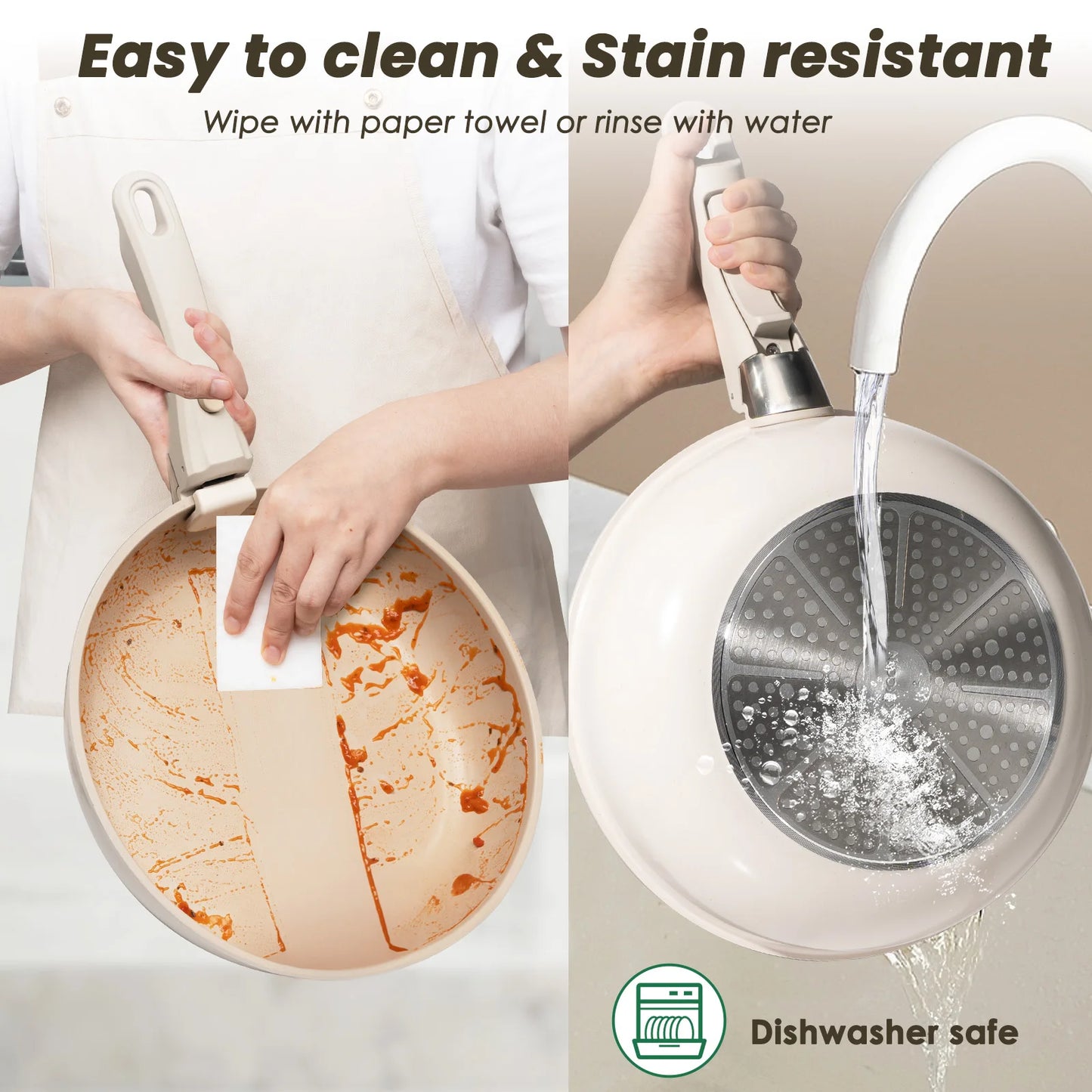 20-piece Pots And Pans Set, KIKCOIN Non-stick Ceramic Cookware Set With Removable Handles. Space-saving, Oven, Dishwasher.