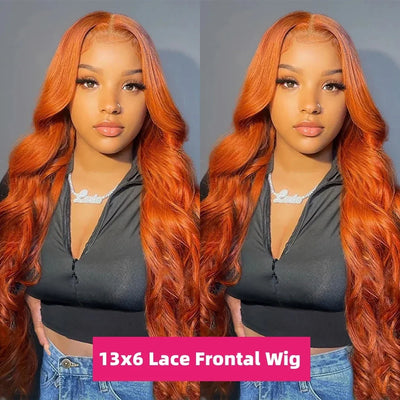 Ginger Orange Body Wave 13x4 Lace Front Wigs Human Hair 13x6 Lace Frontal Wig Pre Plucked HD Transparent Lace 350 Color Wig