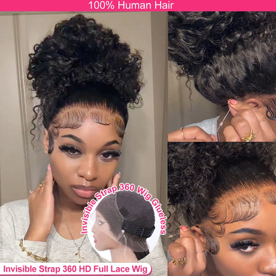 250 Density 30 Inch Invisible Strap Water Wave Curly 360 Full Hd Lace Front Human Hair Wig Glueless Wig Deep Wave Frontal Wig