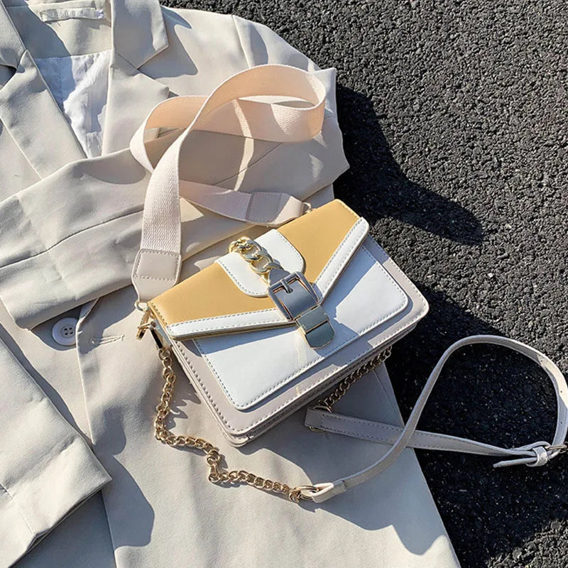 Fashion Women Chain Crossbody Bag Leisure Splice Small Square Shoulder Bag Luxury Design Messenger Bag Travel Purse and Handbag