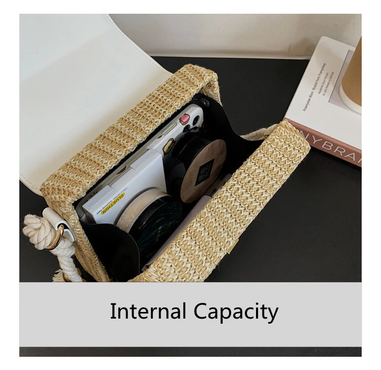 Straw Beach Bag for Women 2021 Summer Pleated Handle Luxury Designer Bag Contrast Color Crossbody Purse and Handbag Lady Bolsos