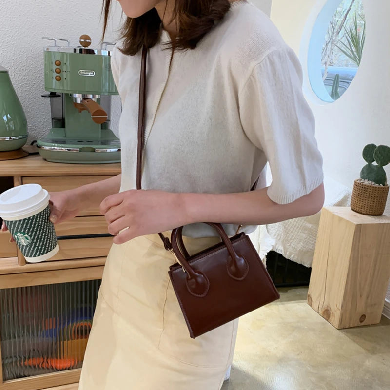 Yogodlns Vintage Mini Crossbody Bag Women PU Leather Small Messenger Bag Elegant Shoulder Bag Designer Handbag Casual Lady Purse