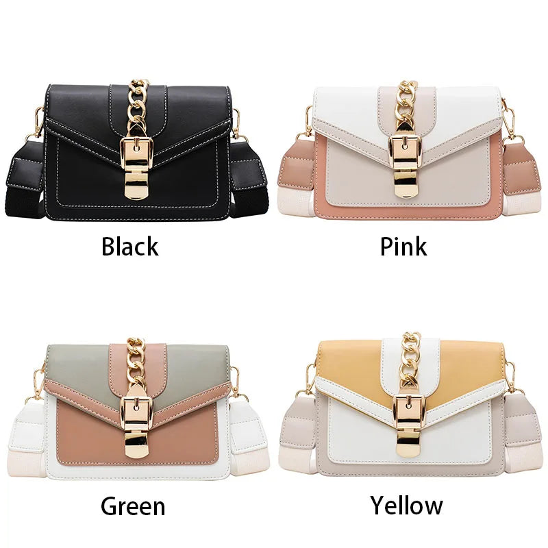 Fashion Women Chain Crossbody Bag Leisure Splice Small Square Shoulder Bag Luxury Design Messenger Bag Travel Purse and Handbag