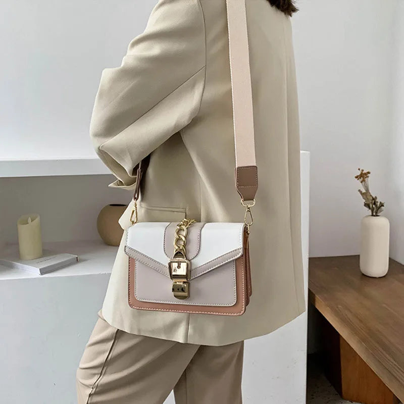 Fashion Women Chain Crossbody Bag Leisure Splice Small Square Shoulder Bag Luxury Design Messenger Bag Travel Purse and Handbag