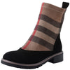 Drestrive Luxury Women Ankle Boots Kid Suede Low Heels 3 Cm Spring Patchwork Platform Striped Lattice Black Winter Shoes Brand