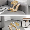 Women's Sandals High Heels 12CM New Chain Ankle Strap Gold White Pointed Toe Female Party Shoes Sandalias de mujer Size 35-42