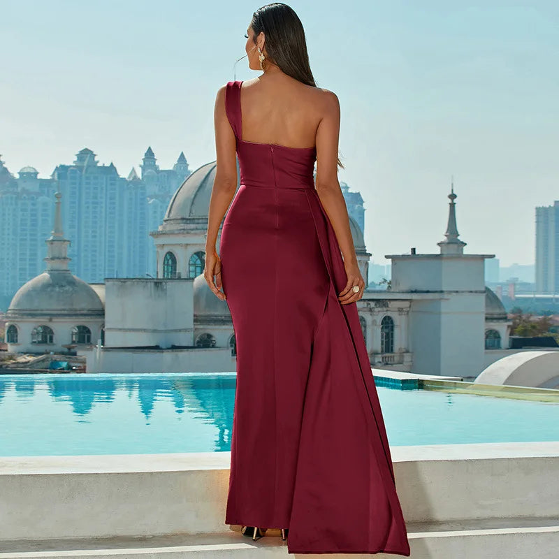 Women Party Fashion Sexy One-shoulder Sleeveless Evening Prom Dresses