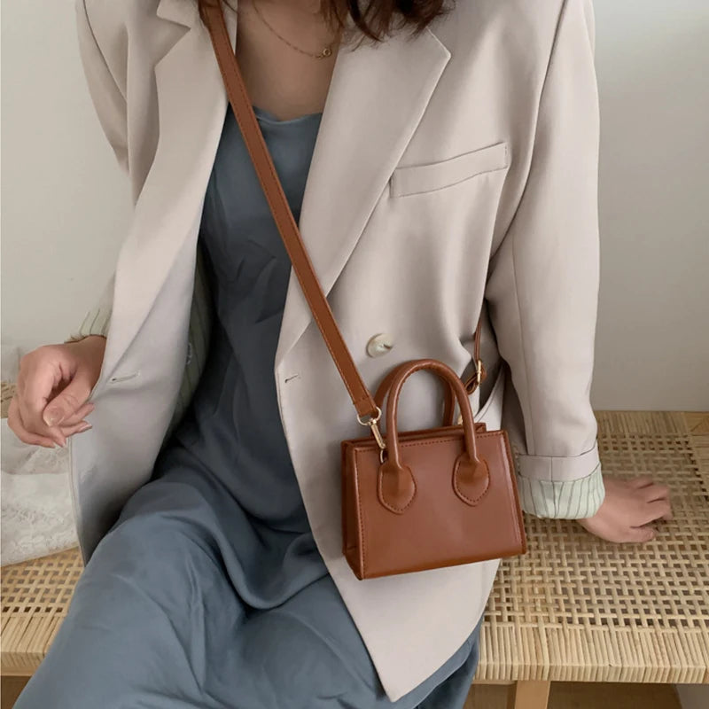 Yogodlns Vintage Mini Crossbody Bag Women PU Leather Small Messenger Bag Elegant Shoulder Bag Designer Handbag Casual Lady Purse