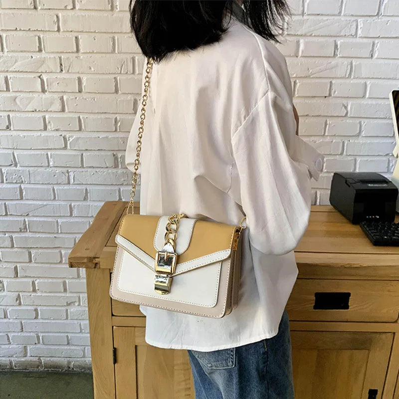 Fashion Women Chain Crossbody Bag Leisure Splice Small Square Shoulder Bag Luxury Design Messenger Bag Travel Purse and Handbag