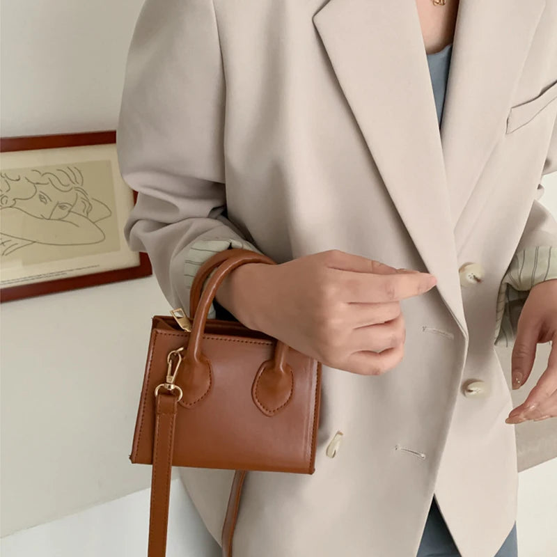 Yogodlns Vintage Mini Crossbody Bag Women PU Leather Small Messenger Bag Elegant Shoulder Bag Designer Handbag Casual Lady Purse