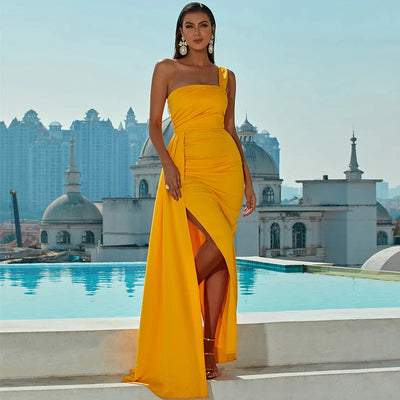 Women Party Fashion Sexy One-shoulder Sleeveless Evening Prom Dresses