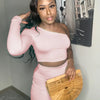 2 Piece Set Skirt and One Shoulder Long Sleeve Crop Top Fall Clothes for Women 2021 Fashion Sexy Club Outfits