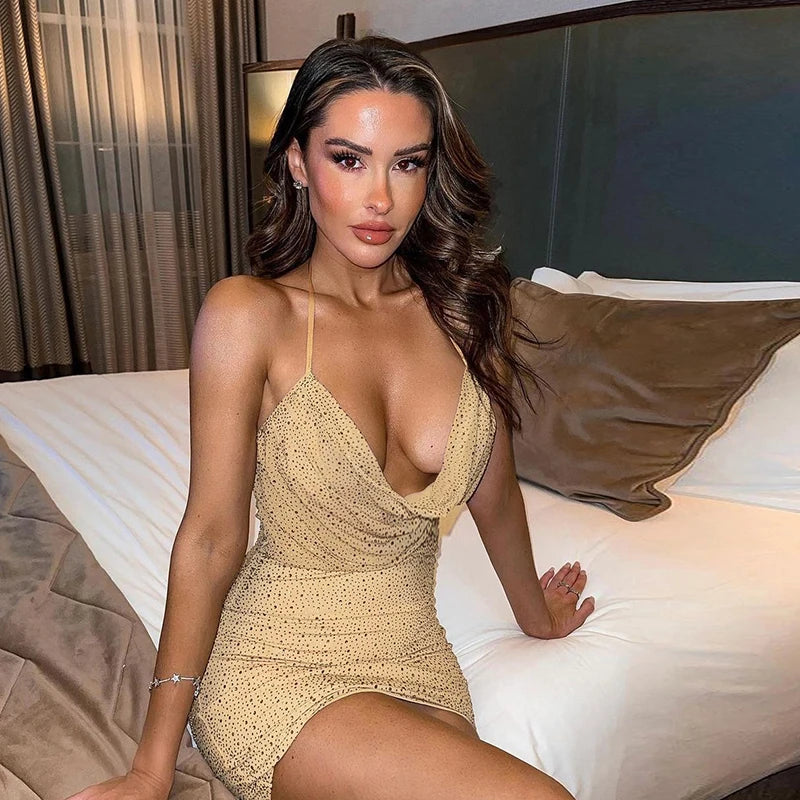 Women's Summer Party Sexy New Hot Dress Deep V-neck Cleavage Body-shaping Hip Dress Slim Dress