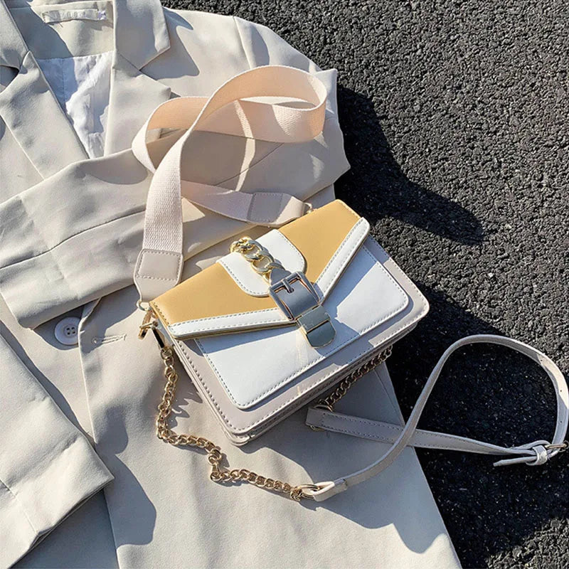 Fashion Women Chain Crossbody Bag Leisure Splice Small Square Shoulder Bag Luxury Design Messenger Bag Travel Purse and Handbag