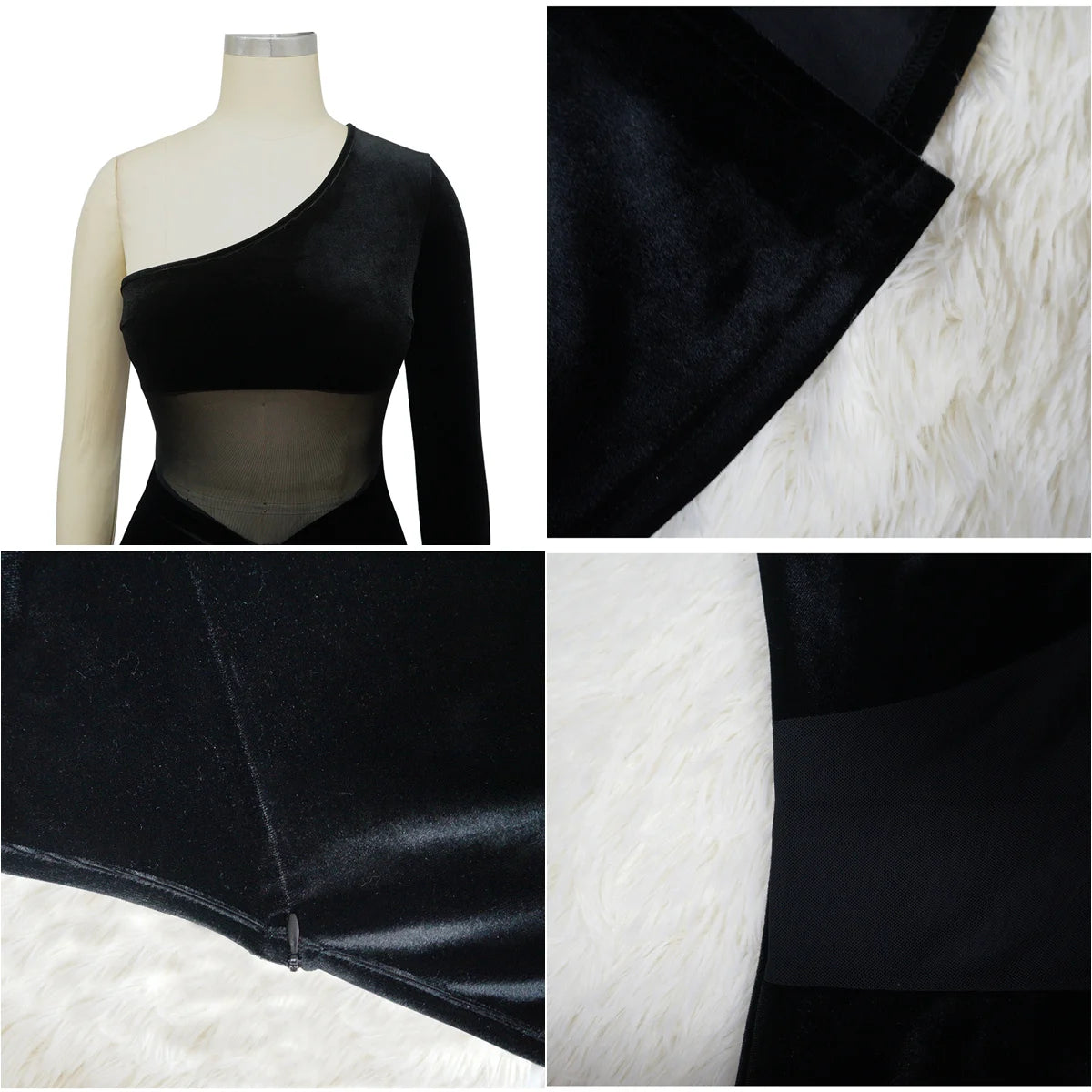 K10354 New Arrival Velvet Mesh Patchwork One Shoulder Ruched Mermaid Dress High Slit Party Dress Gowns for Women Evening Dresses