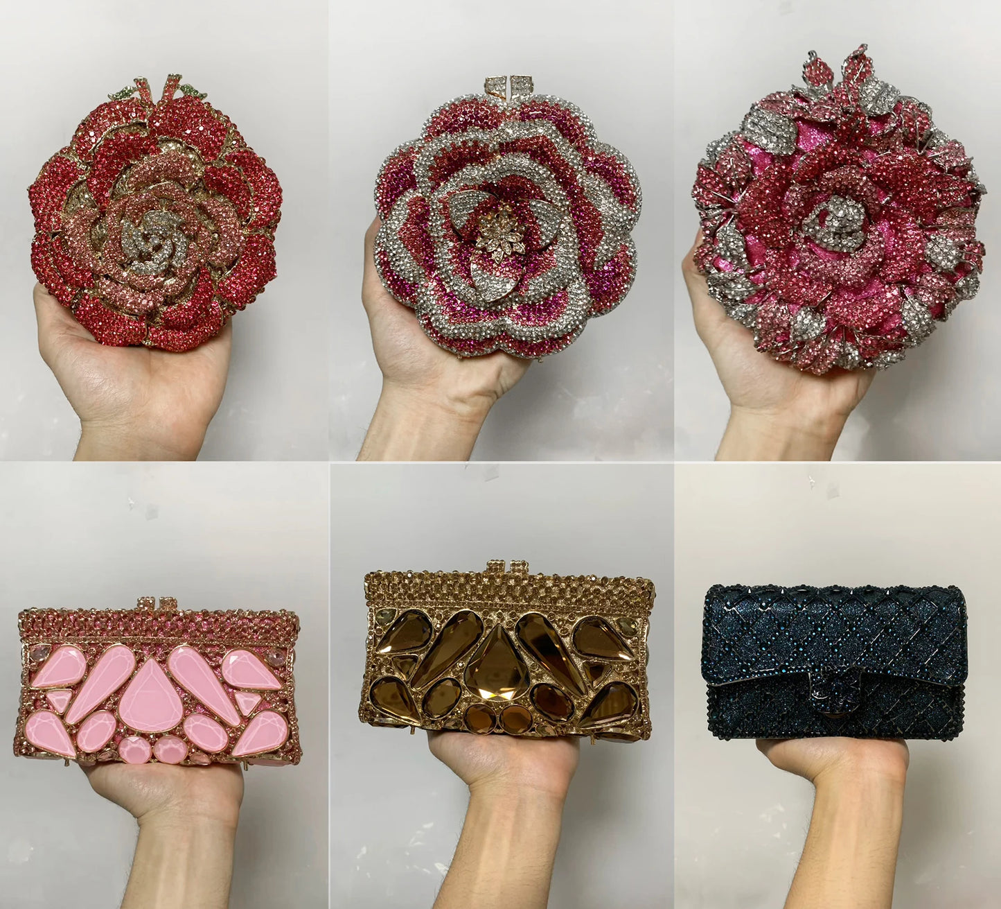 In Stock Lady Diamond Dinner Rhinestone Stone Crystal Women Party Hard Purse Bride Evening Bridal Wedding Hardside Clutch Bag