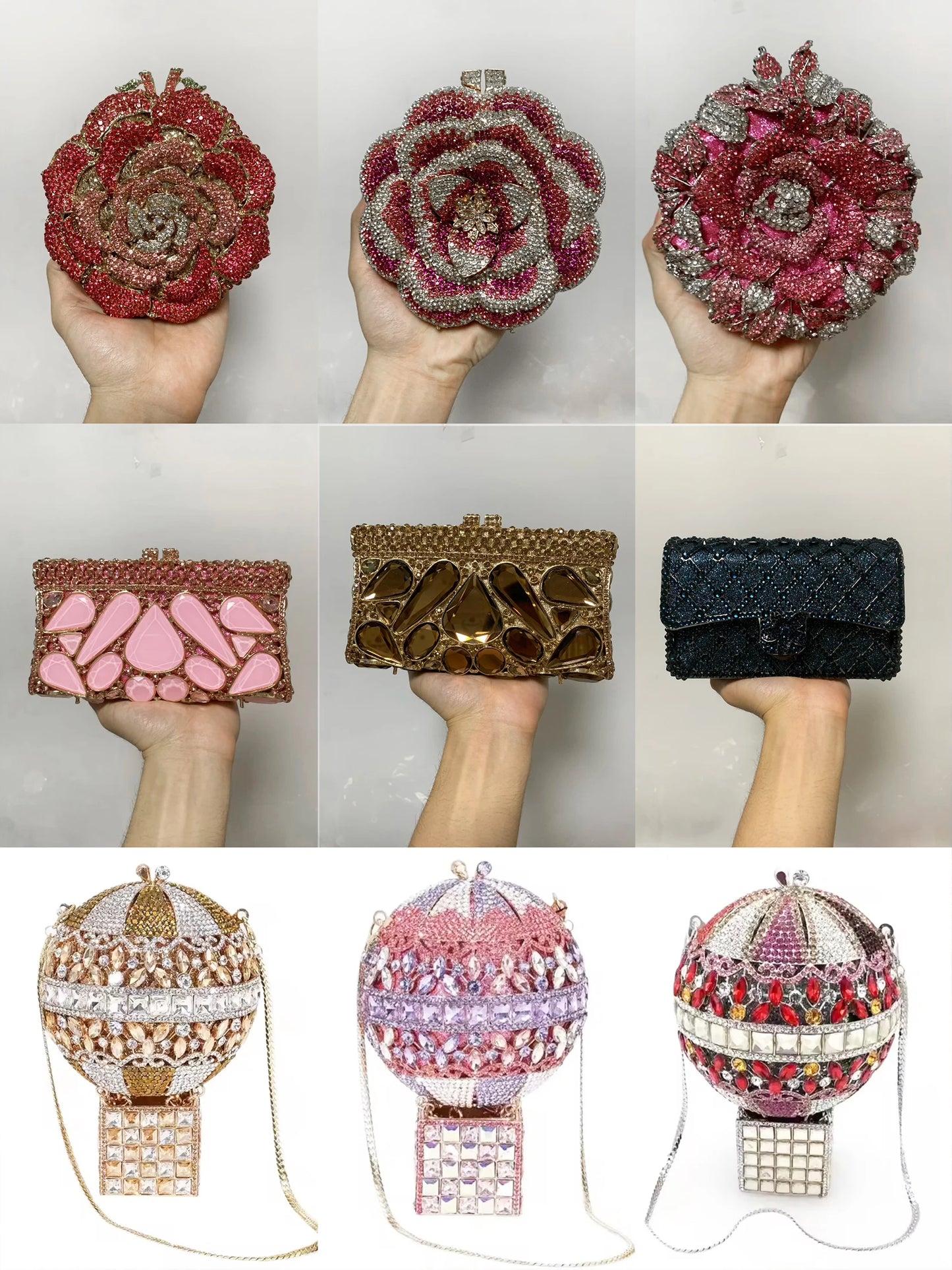 In Stock Lady Diamond Dinner Rhinestone Stone Crystal Women Party Hard Purse Bride Evening Bridal Wedding Hardside Clutch Bag