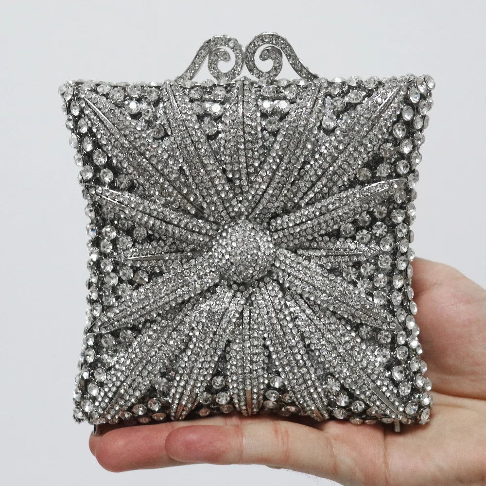 In Stock Lady Diamond Dinner Rhinestone Stone Crystal Women Party Hard Purse Bride Evening Bridal Wedding Hardside Clutch Bag