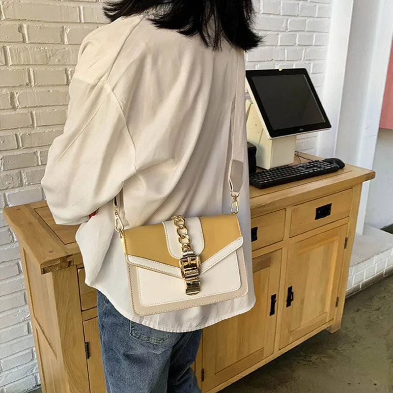 Fashion Women Chain Crossbody Bag Leisure Splice Small Square Shoulder Bag Luxury Design Messenger Bag Travel Purse and Handbag