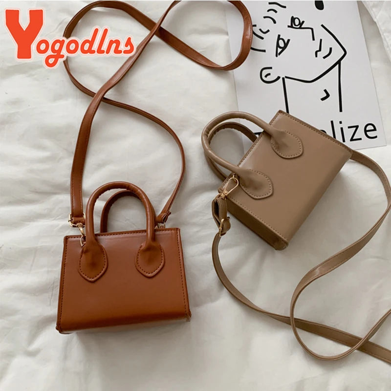 Yogodlns Vintage Mini Crossbody Bag Women PU Leather Small Messenger Bag Elegant Shoulder Bag Designer Handbag Casual Lady Purse