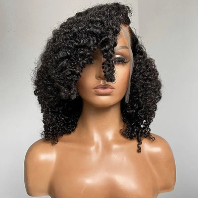 16inch 180% Density Kinky Curly Silk Base Full Lace Wig Peruvian Curly Silk Top Full Lace Human Hair Wigs For Women