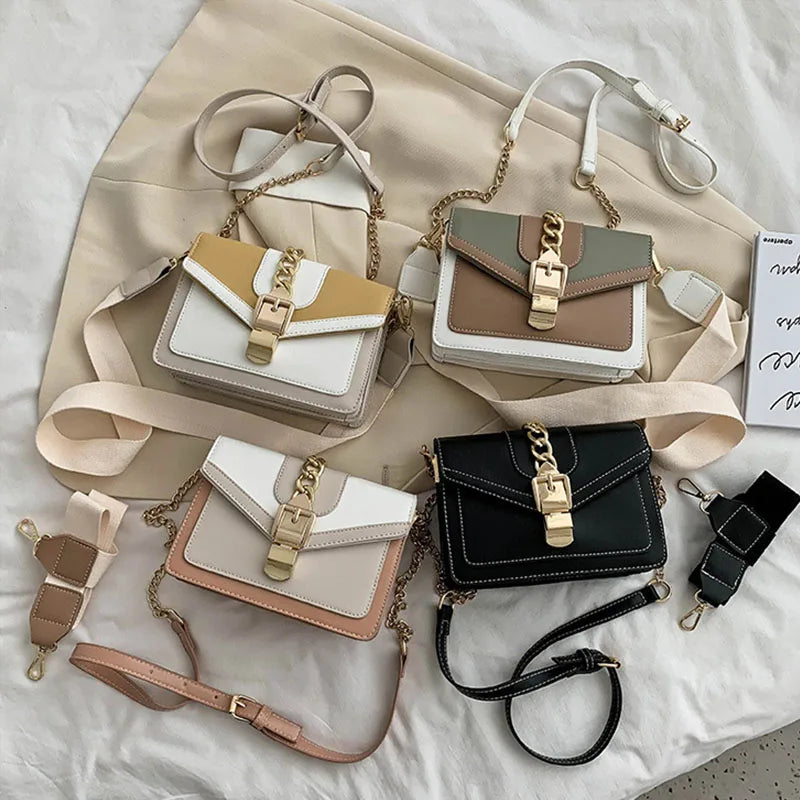Fashion Women Chain Crossbody Bag Leisure Splice Small Square Shoulder Bag Luxury Design Messenger Bag Travel Purse and Handbag