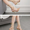 Women's Sandals High Heels 12CM New Chain Ankle Strap Gold White Pointed Toe Female Party Shoes Sandalias de mujer Size 35-42