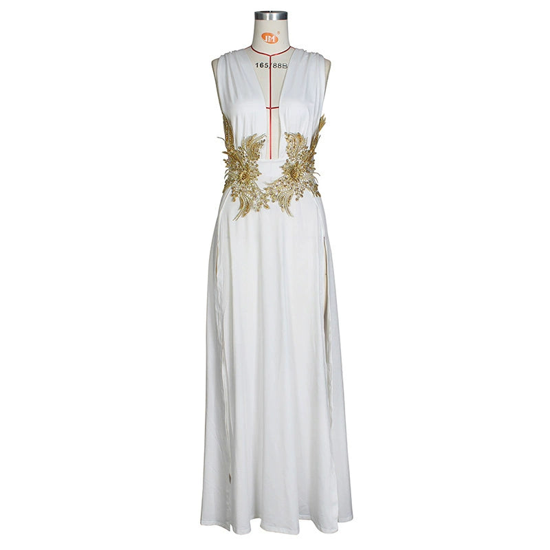 European and American Style Women's Clothing Ins Sexy Fashion Dress Wedding Deep V High Slit Part Large Hem Floor-Length Formal Dress