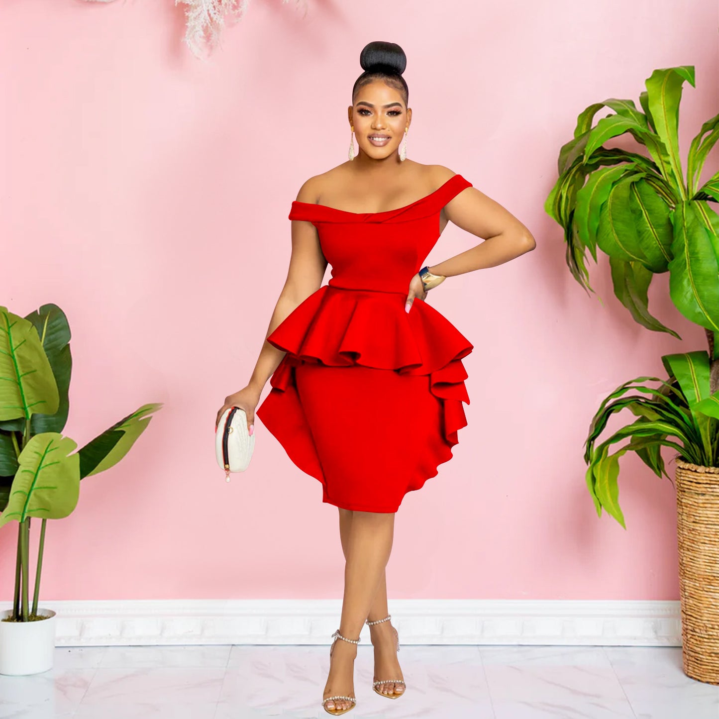 CM.YAYA Women Zipper Side Ruffles Off Shoulder Short Sleeve V-neck Bodycon Midi Dress 2023 Club Evening Sexy Party Dresses