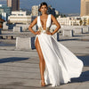 European and American Style Women's Clothing Ins Sexy Fashion Dress Wedding Deep V High Slit Part Large Hem Floor-Length Formal Dress