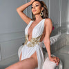European and American Style Women's Clothing Ins Sexy Fashion Dress Wedding Deep V High Slit Part Large Hem Floor-Length Formal Dress