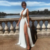 European and American Style Women's Clothing Ins Sexy Fashion Dress Wedding Deep V High Slit Part Large Hem Floor-Length Formal Dress
