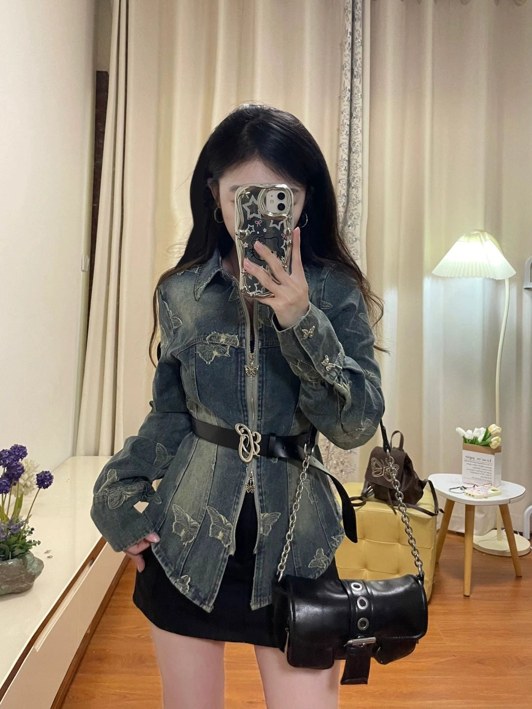 Butterfly Stylish Tied Long Sleeves Top Denim Shirt