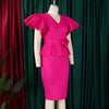 CM.YAYA Women Short Sleeve V-neck Belt High Waist Midi Dress 2025 Summer Africa OL Work Evening Sexy Party Dresses Vestidos