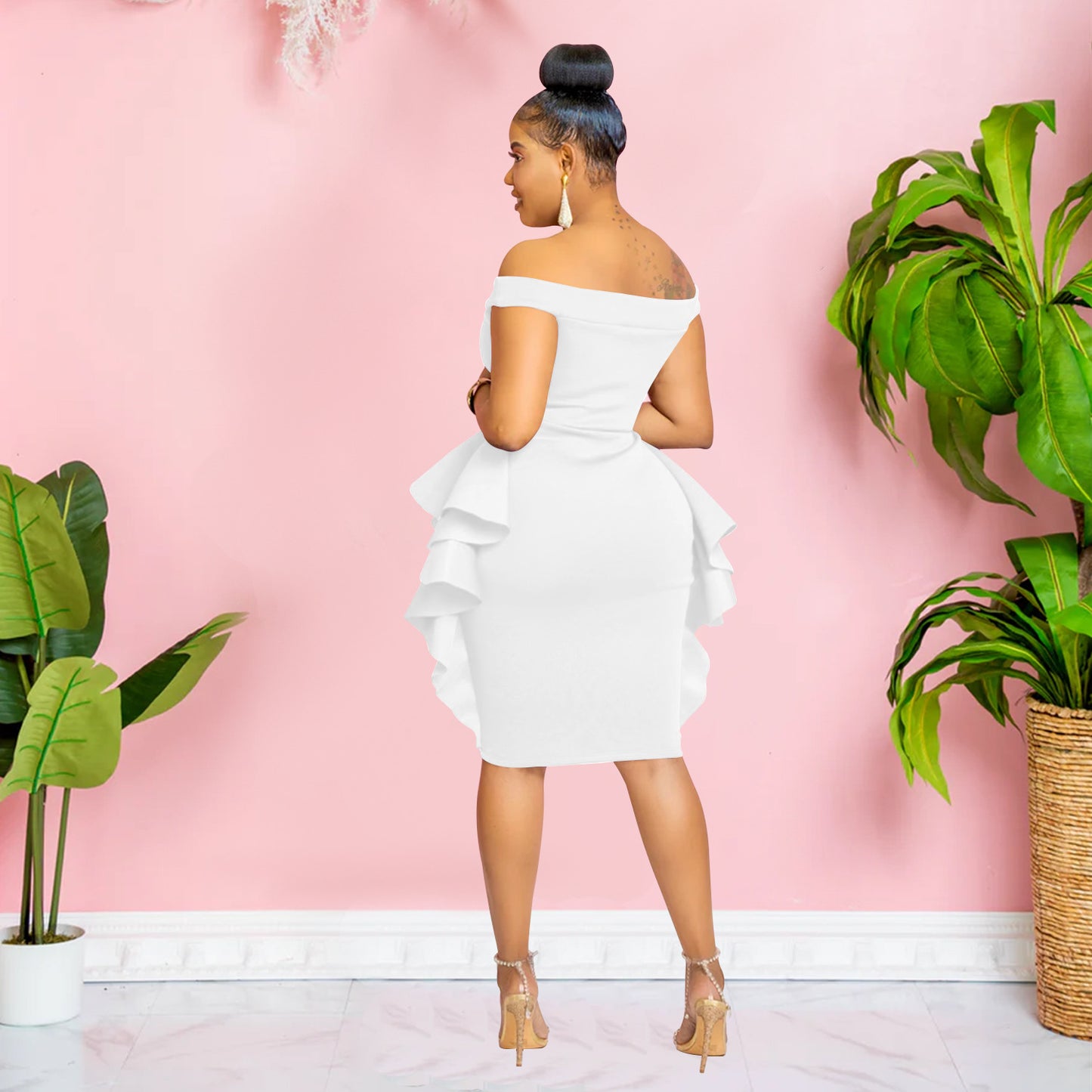 CM.YAYA Women Zipper Side Ruffles Off Shoulder Short Sleeve V-neck Bodycon Midi Dress 2023 Club Evening Sexy Party Dresses