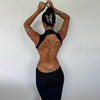 Instunning European and American Metal Butterfly Hollow-out Backless Dress Women Gyaru Style Slimming Split Long Skirt