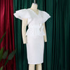 CM.YAYA Women Short Sleeve V-neck Belt High Waist Midi Dress 2025 Summer Africa OL Work Evening Sexy Party Dresses Vestidos