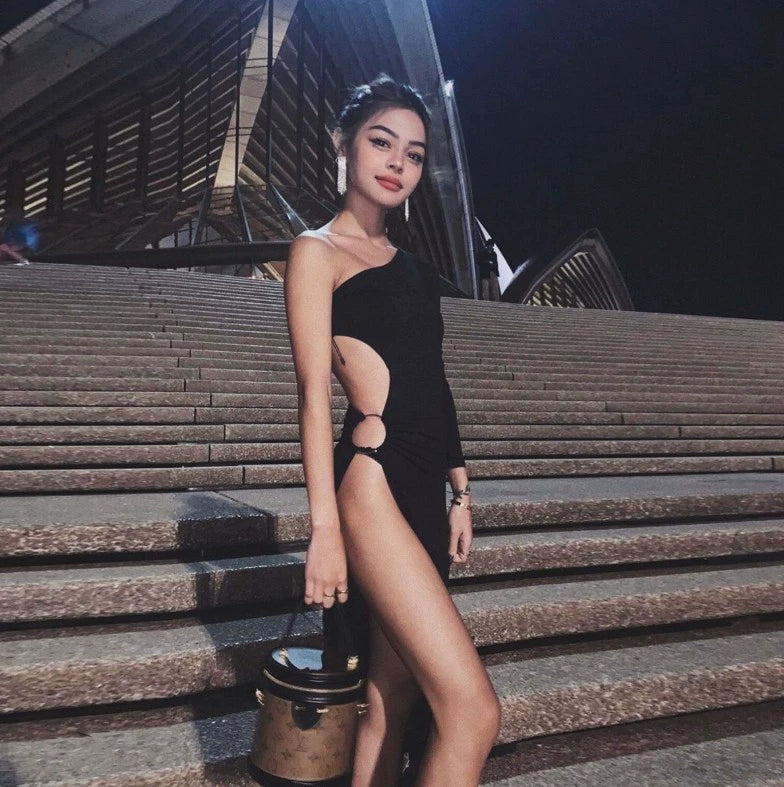 Sexy Cutout Single Sleeve Asymmetrical Slit Two Wear Tube Top