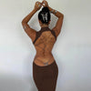 Instunning European and American Metal Butterfly Hollow-out Backless Dress Women Gyaru Style Slimming Split Long Skirt