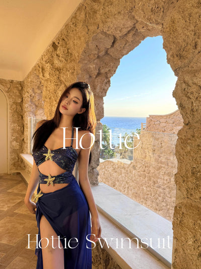 [Neptune] High-Grade Hollow-out Sexy One-Piece Swimsuit Two-piece Set Vacation Bikini Beach Hot Spring Swimsuit
